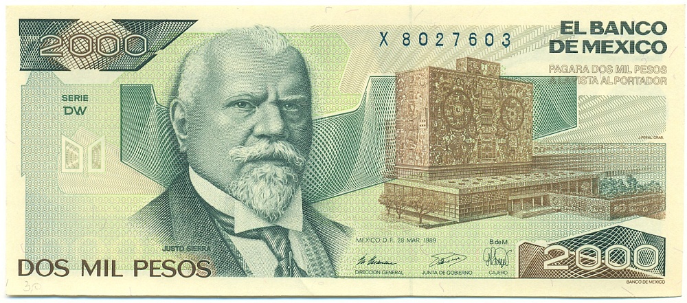 2000 песо 1989 года Мексика — Фото №1