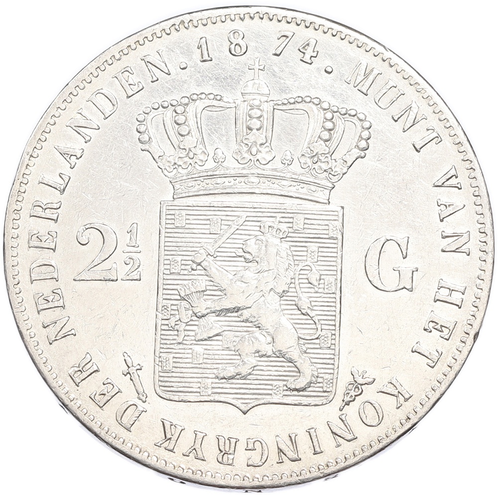2 1/2 гульдена 1874 года Нидерланды — Фото №1