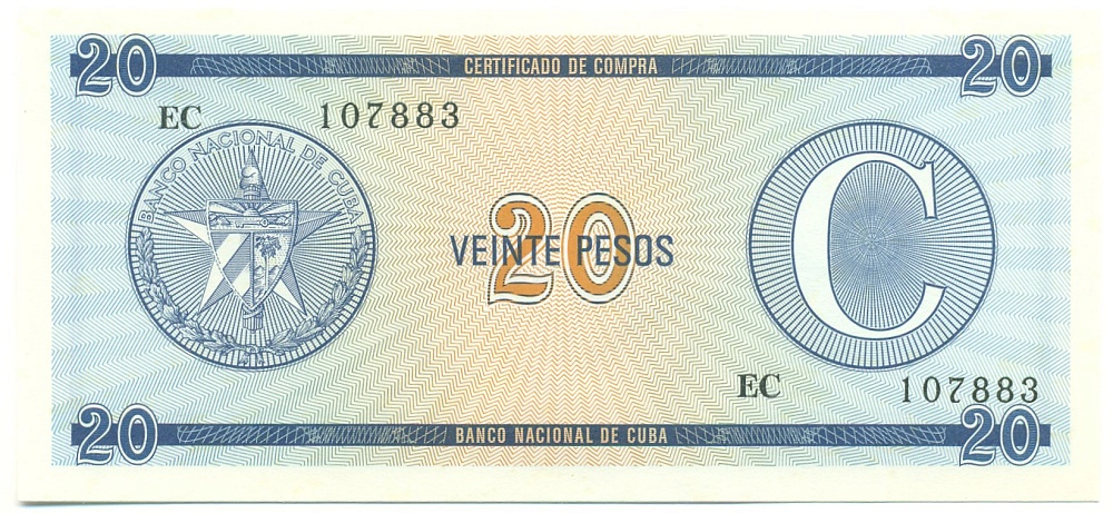 20 песо 1985 года Куба (Валютный сертификат) — Фото №1