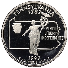 1/4 доллара (25 центов) 1999 года S США «Штаты и территории — Пенсильвания» — Фото №1