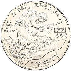 1 доллар 1993 года D США «50 лет высадке союзников в Нормандии» — Фото №1