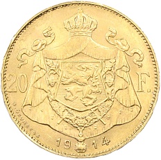 20 франков 1914 года Бельгия — легенда на фламандском (DER BELGEN) — Фото №2