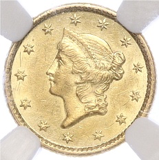 1 доллар 1853 года США — в слабе NGC (UNC details) — Фото №2