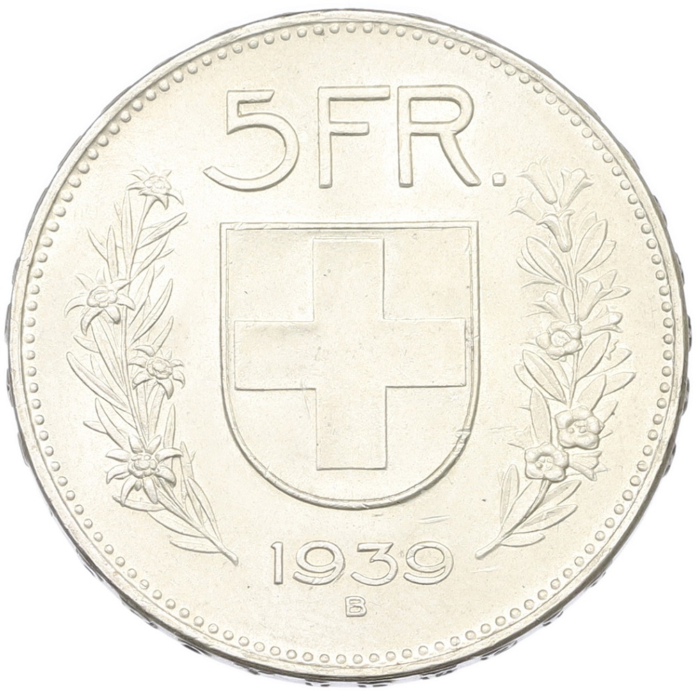 5 франков 1939 года Швейцария — Фото №1