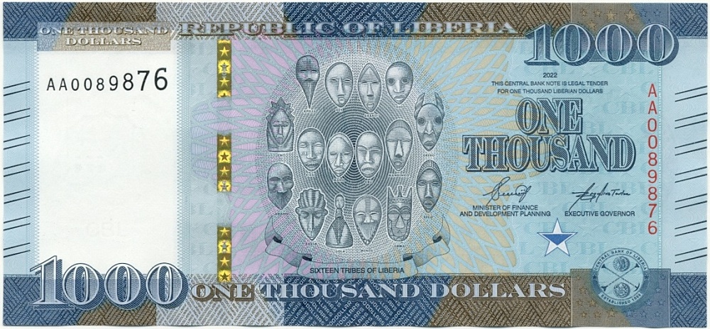 1000 долларов 2022 года Либерия — Фото №1