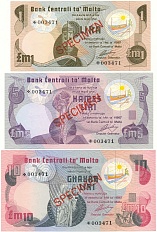 Набор из трех банкнот Мальты 1967 года (Образцы) — Фото №1