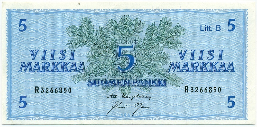 5 марок 1963 года Финляндия — Фото №1
