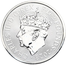 2 фунта 2023 года Великобритания «Британия» (Портрет Карла III в короне) — Фото №2