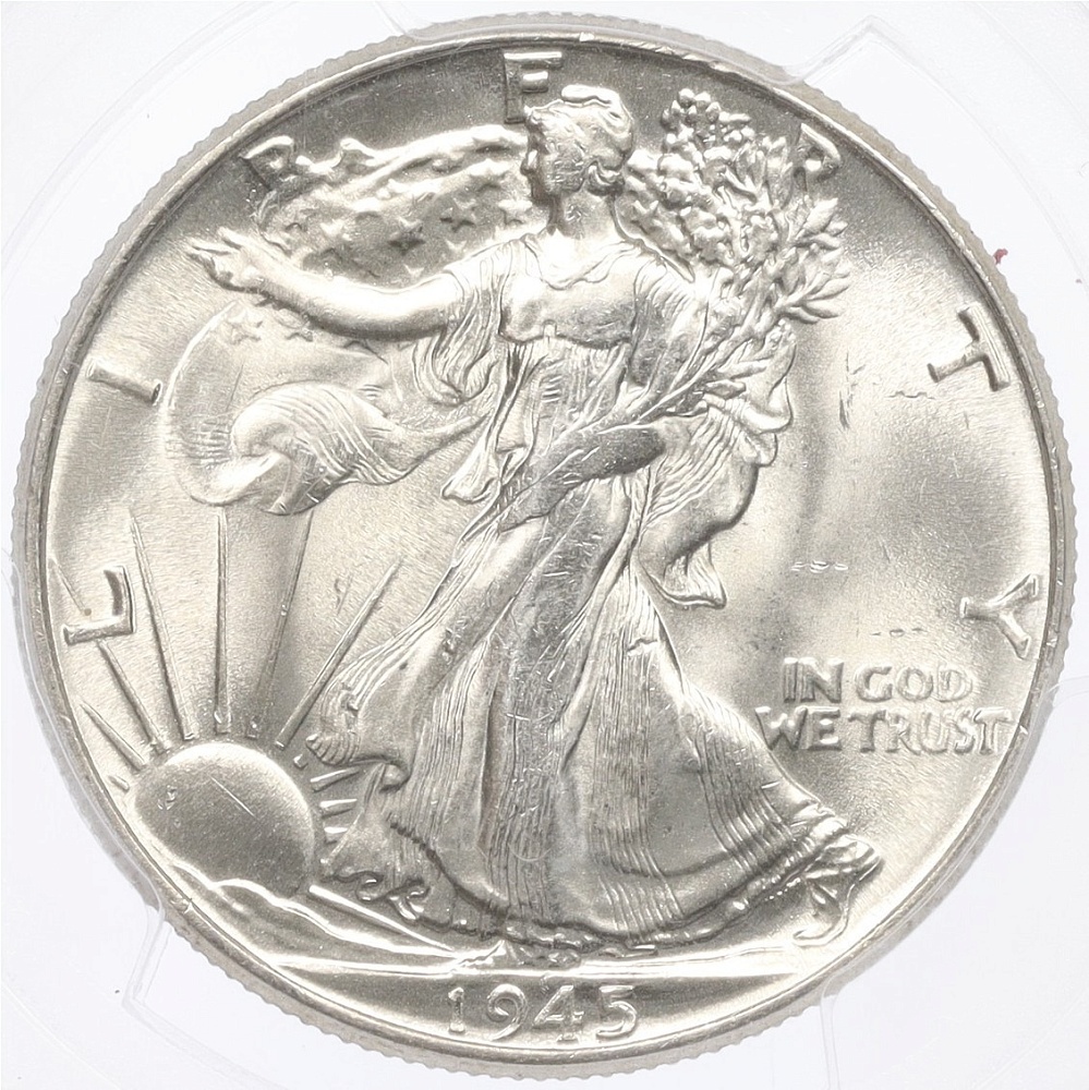 1/2 доллара (50 центов) 1945 года США — в слабе PCGS (MS63) — Фото №1