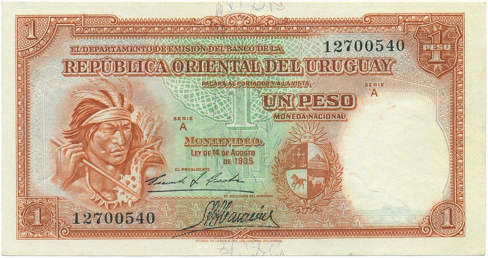 1 песо 1935 года Уругвай — Фото №1