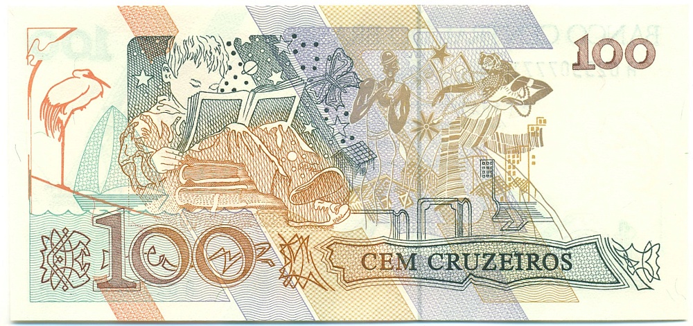 100 крузейро 1990 года Бразилия — Фото №2