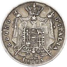 1 лира 1814 года M Наполеоновское королевство Италия — Фото №2