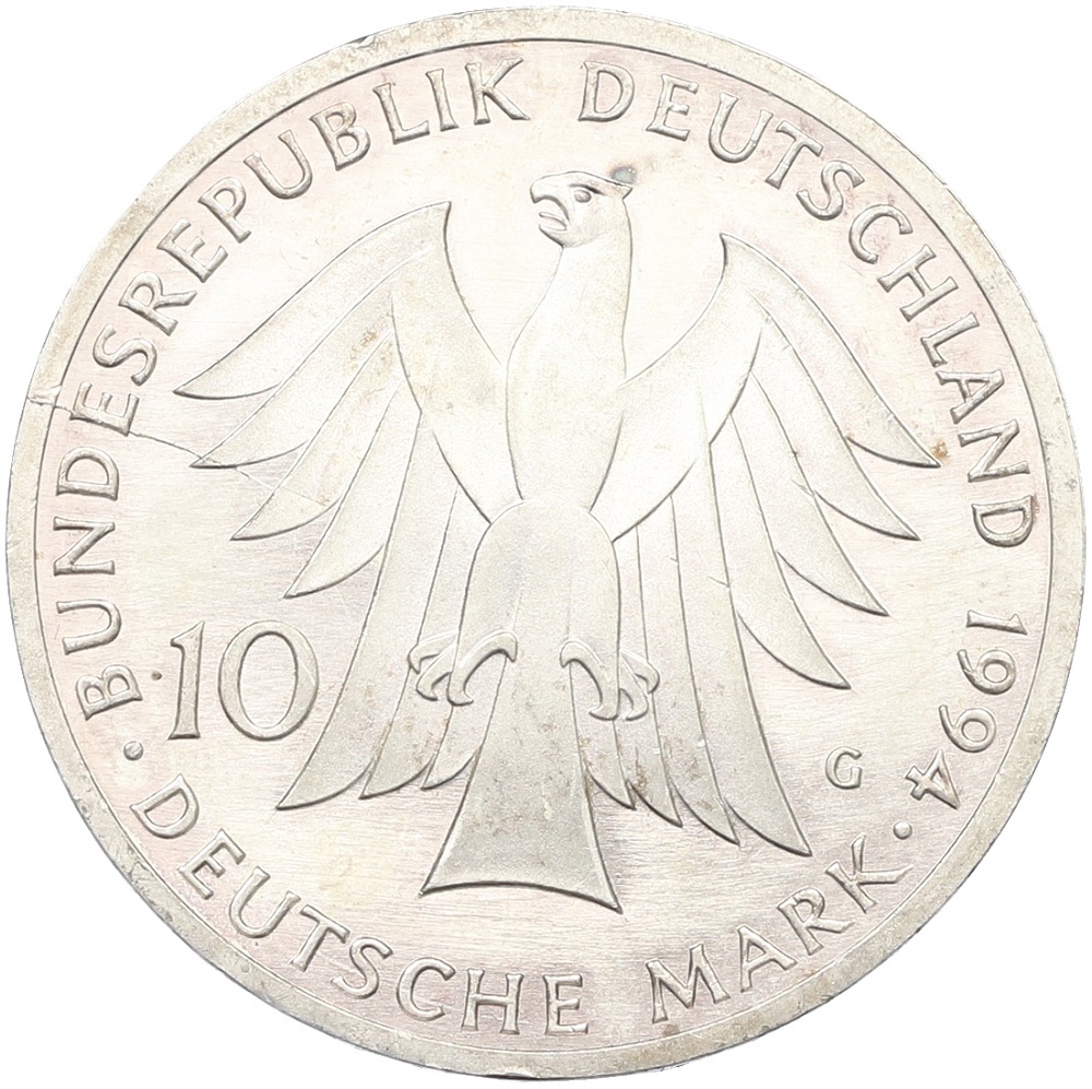 10 марок 1994 года G Германия «250 лет со дня рождения Иоганна Готфрида Гердера» — Фото №2