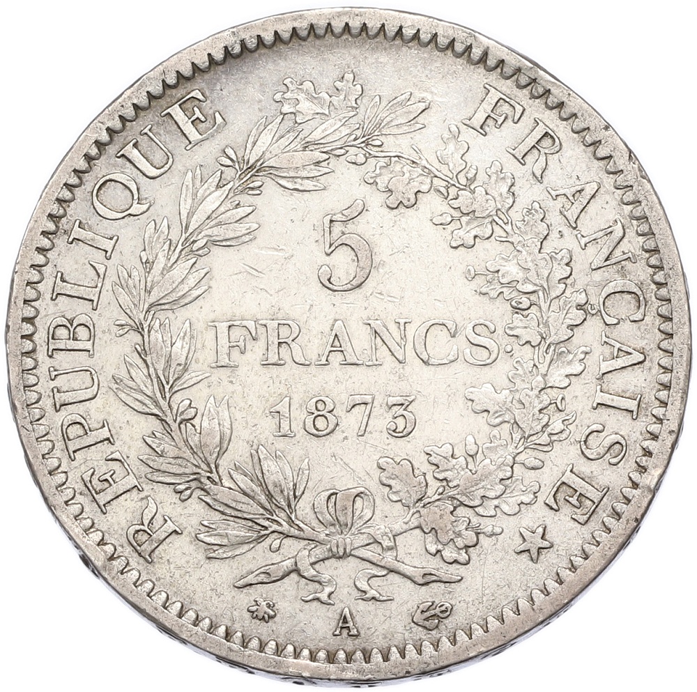 5 франков 1873 года A Франция — Фото №1