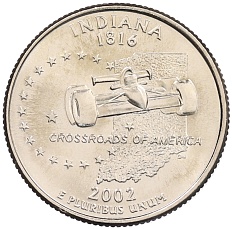 1/4 доллара (25 центов) 2002 года P США «Штаты и территории — Индиана» — Фото №1