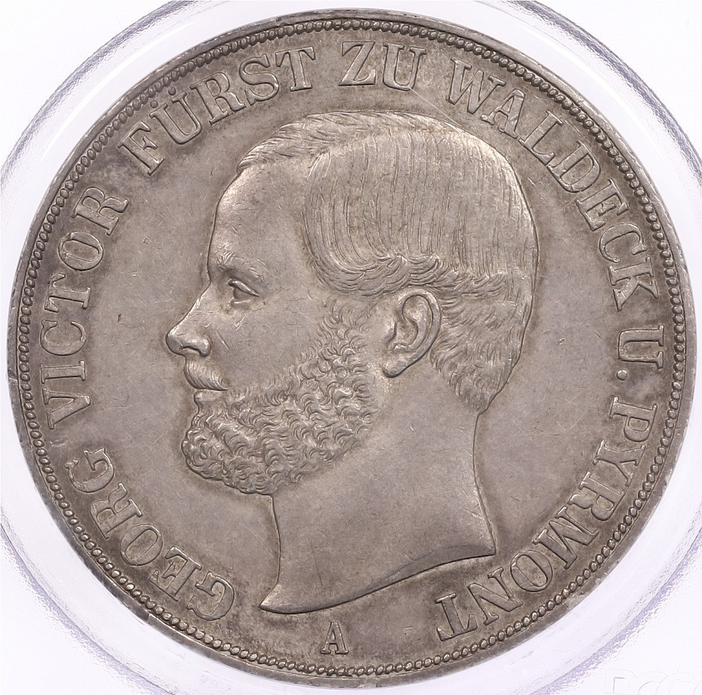 2 талера 1856 года Вальдек-Пирмонт (Георг Виктор) в слабе PCGS (AU55) — Фото №1