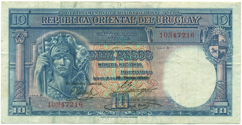 10 песо 1935 года Уругвай — Фото №1