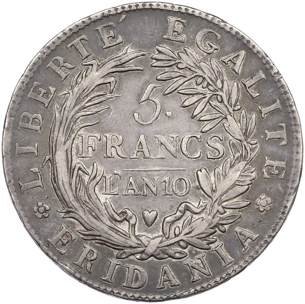 5 франков 1801 года (LAN 10) Пьемонт (Субальпийская республика) — Фото №2