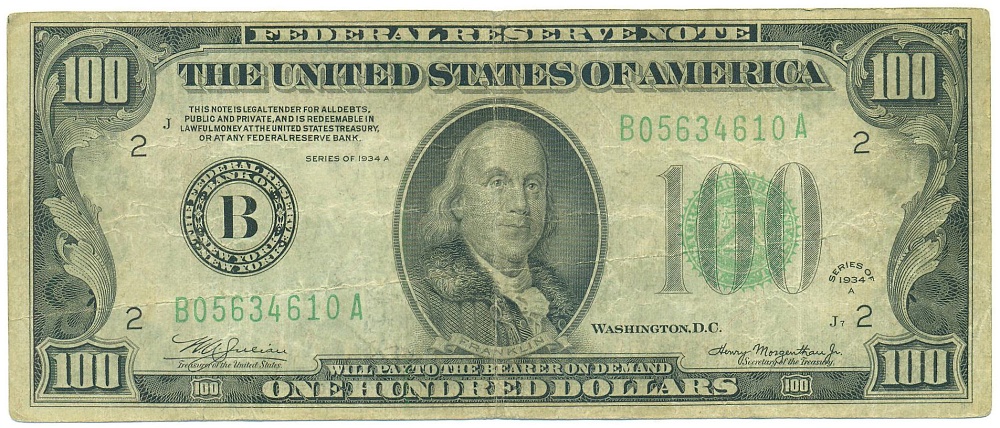 100 долларов 1934 года США (Нью-Йорк) — Фото №1