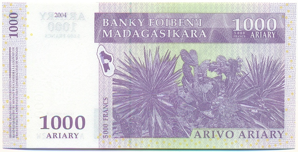 1000 ариари (5000 франков) 2004 года Мадагаскар — Фото №2
