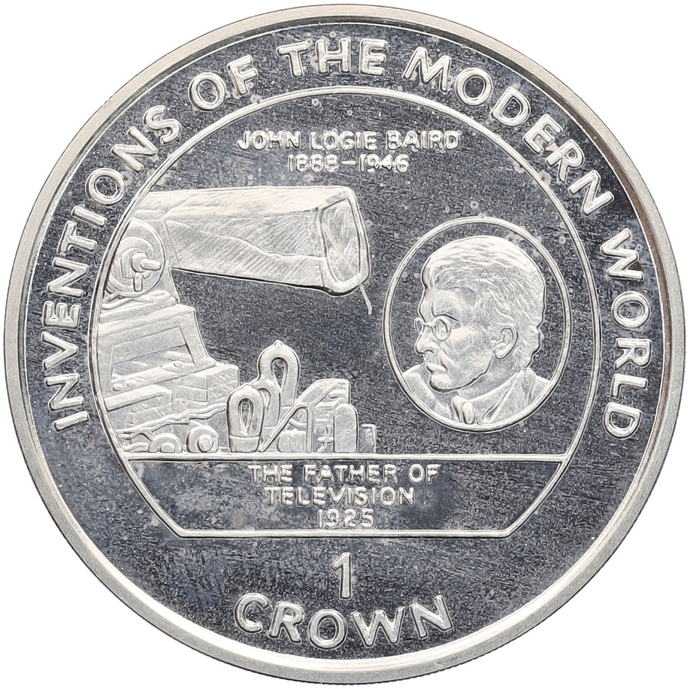 1 крона 1995 года Остров Мэн «Изобретения современного мира — Джон Лоуги Бэрд, телевизионное оборудование» — Фото №1