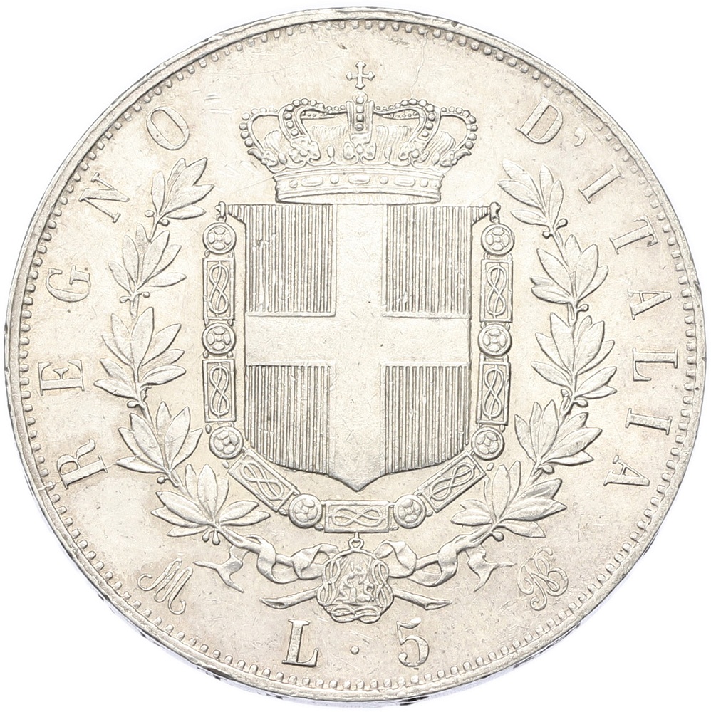 5 лир 1874 года M Италия — Фото №2