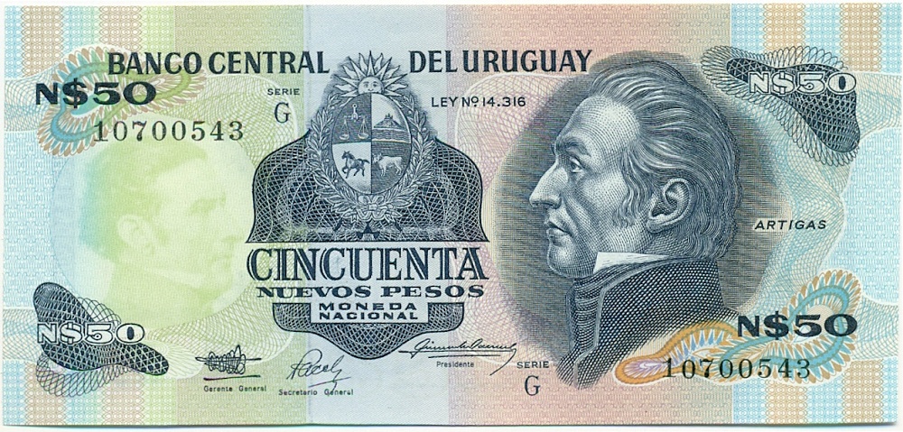 50 новых песо 1989 года Уругвай — Фото №1