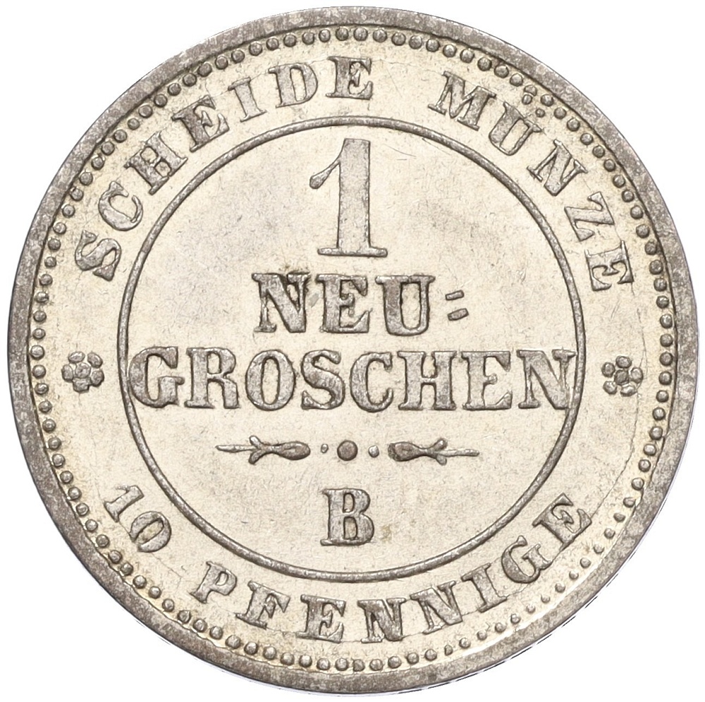 1 новый грош / 10 пфеннигов 1865 года Саксония — Фото №2
