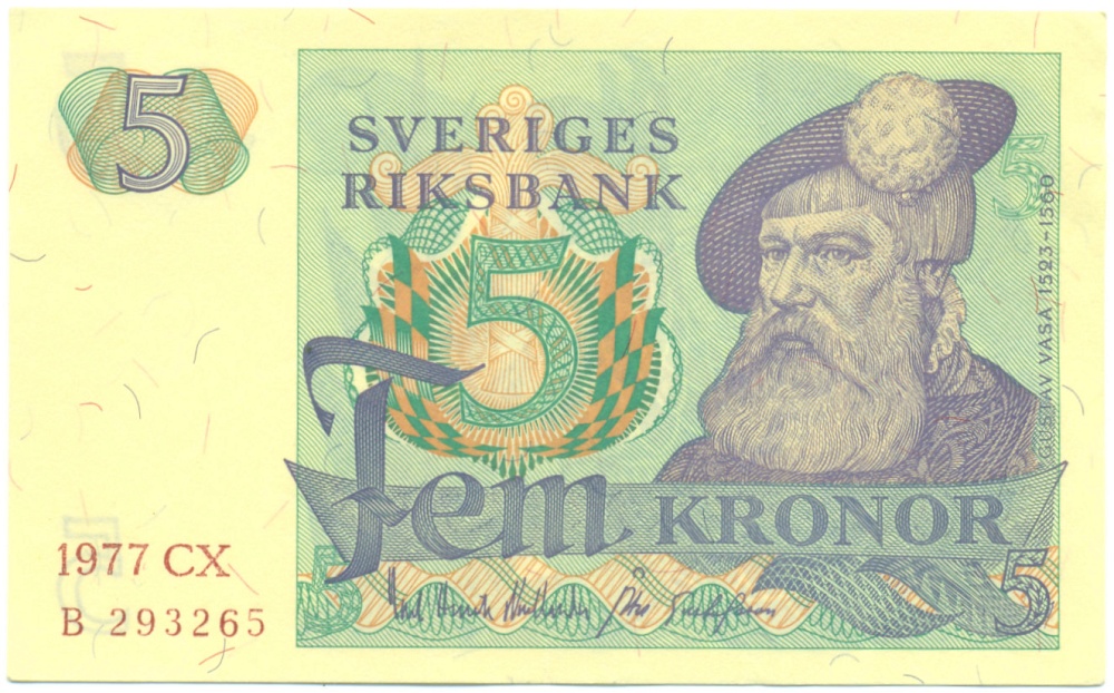5 крон 1977 года Швеция — Фото №1