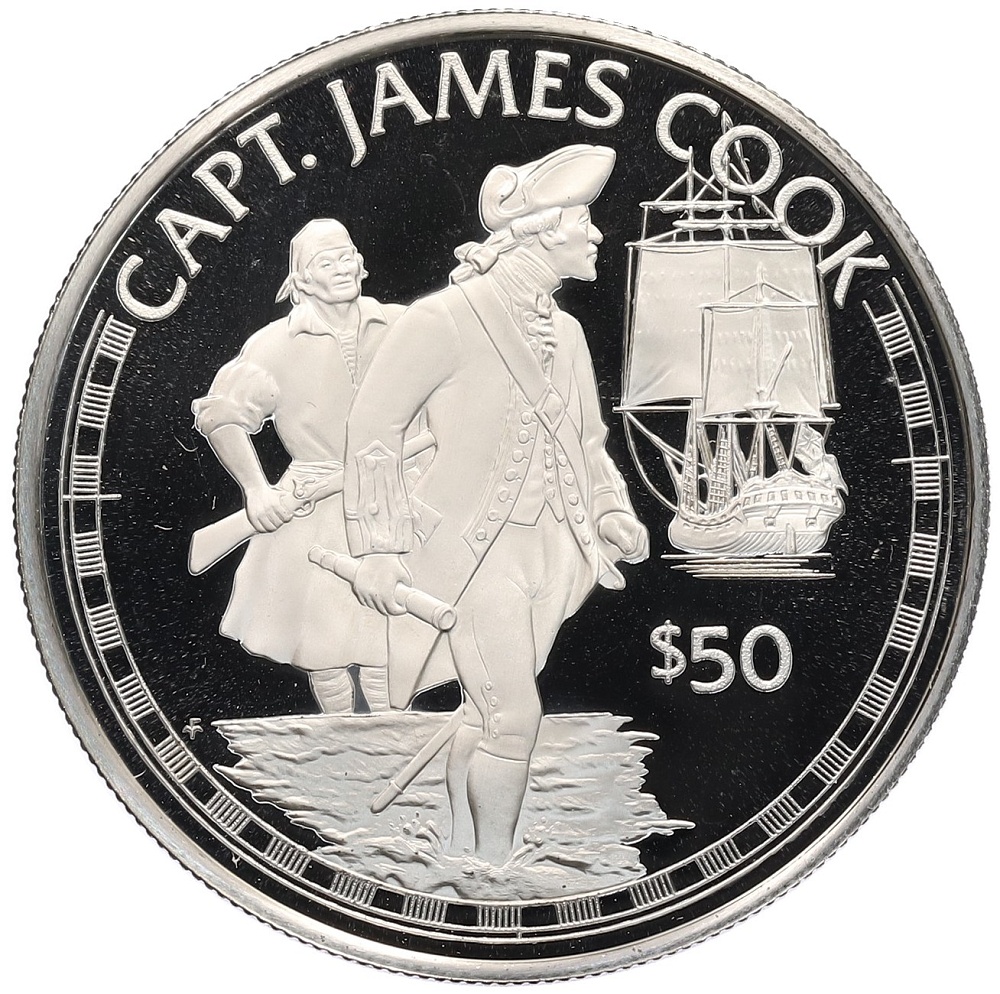 50 долларов 1988 года Острова Кука «Великие исследователи — Джеймс Кук» — Фото №1