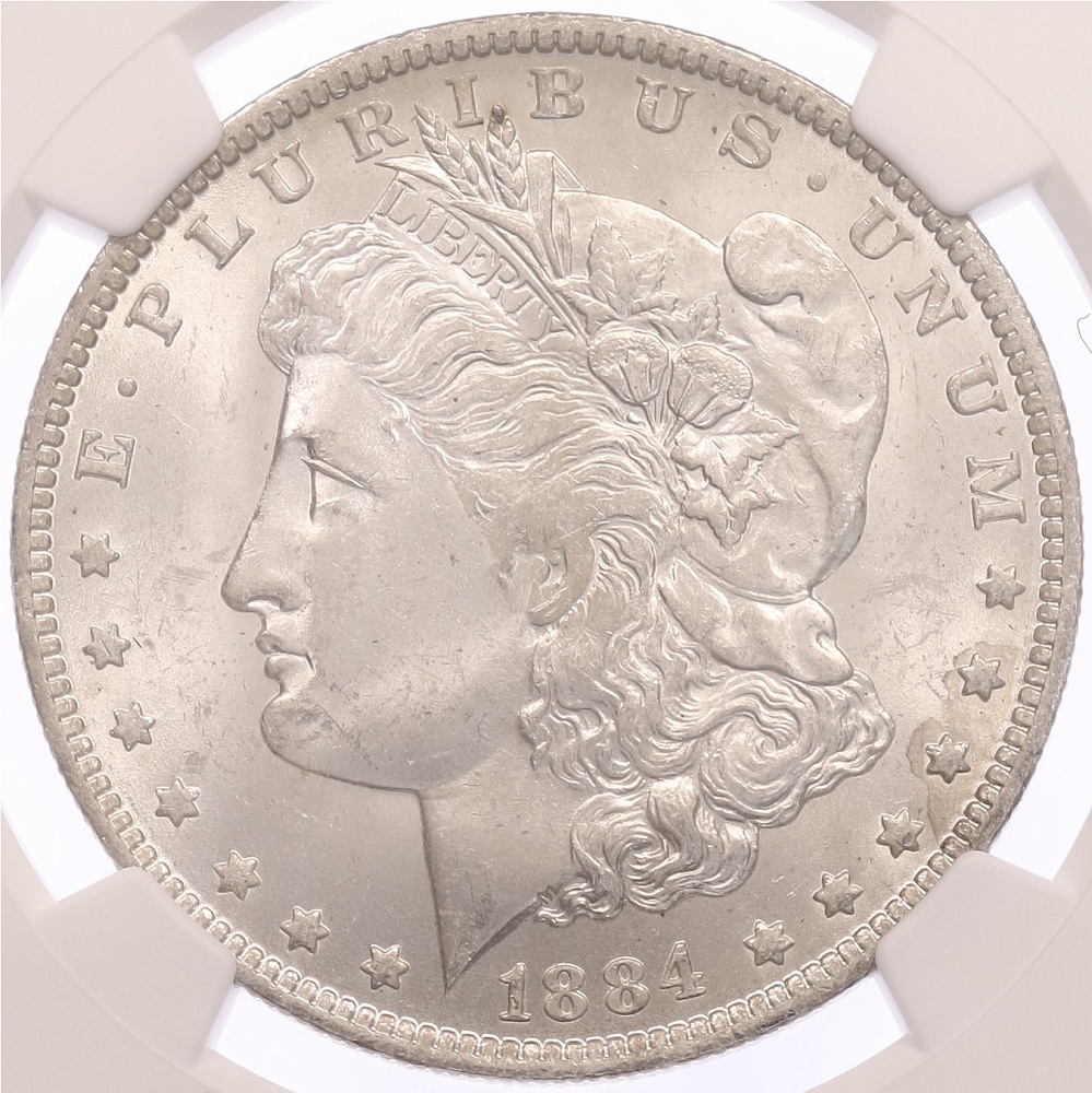 1 доллар 1884 года О США «Доллар Моргана» в слабе NGC (MS63) — Фото №1