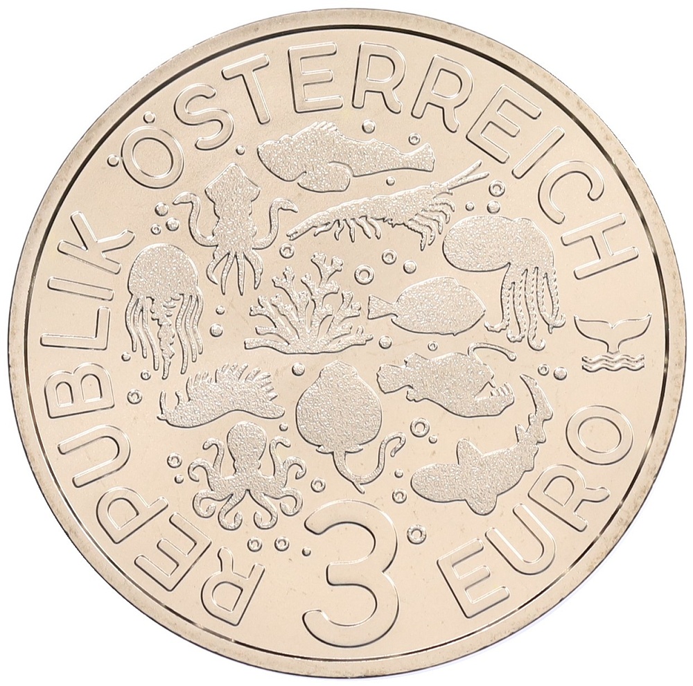 3 евро 2025 года Австрия «Светящаяся морская жизнь — Голожаберный моллюск» — Фото №2