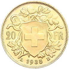 20 франков 1935 года Швейцария — Фото №1