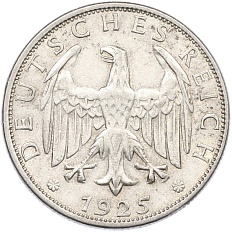 2 рейхсмарки 1925 года F Германия — Фото №2