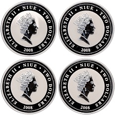 Набор из 4 монет 2 доллара 2008 года Ниуэ «Автомобили ГАЗ» — Фото №2