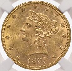 10 долларов 1893 года США — в слабе NGC (MS62) — Фото №1