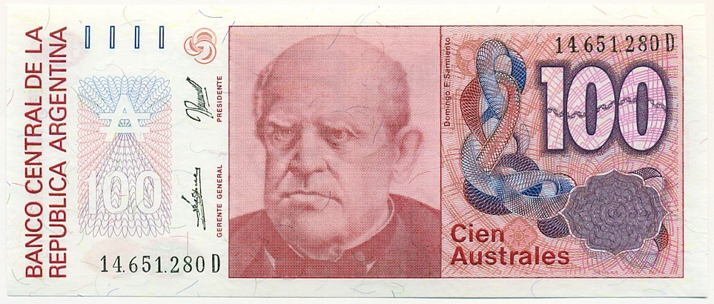 100 аустралей 1989 года Аргентина — Фото №1
