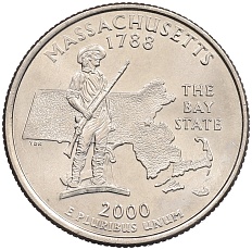 1/4 доллара (25 центов) 2000 года D США «Штаты и территории — Массачусетс» — Фото №1