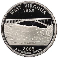 1/4 доллара (25 центов) 2005 года S США «Штаты и территории — Западная Вирджиния» — Фото №1