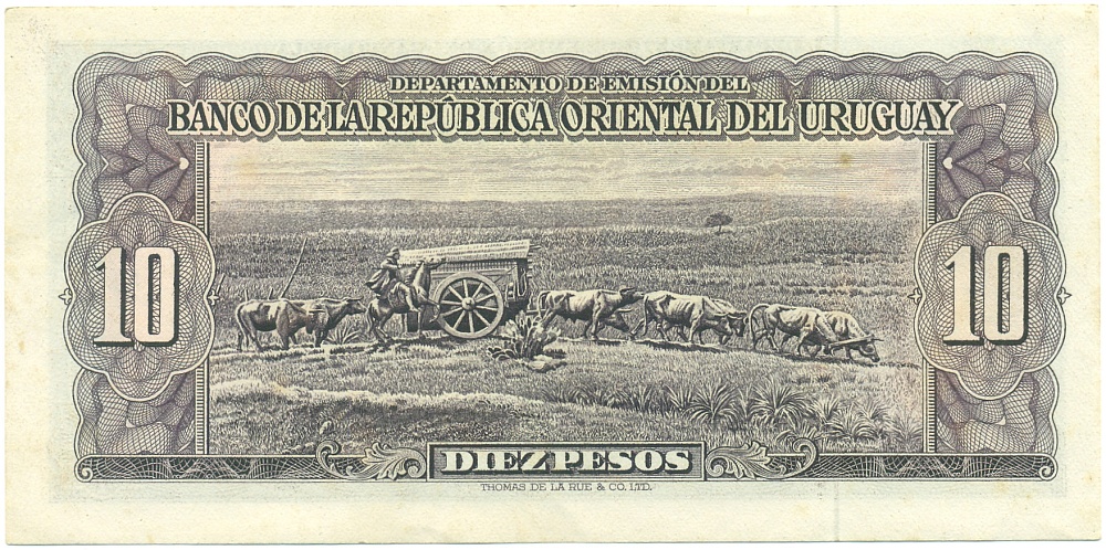 10 песо 1939 года Уругвай — Фото №2