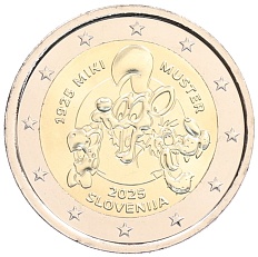 2 евро 2025 года Словения «100 лет со дня рождения Мики Мустера» — Фото №1