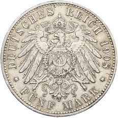 5 марок 1908 года Германия (Вюртемберг) — Фото №2