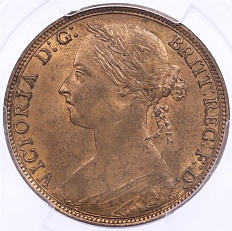 1 пенни 1883 года Великобритания (Королева Виктория) в слабе PCGS (MS64RB) — Фото №2