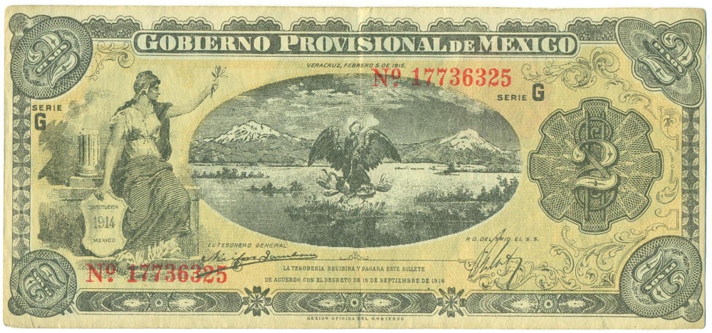 2 песо 1915 года Мексика (Временное правительство) — Фото №1