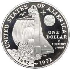 1 доллар 1992 года Р США «500 лет путешествию Колумба» — Фото №2