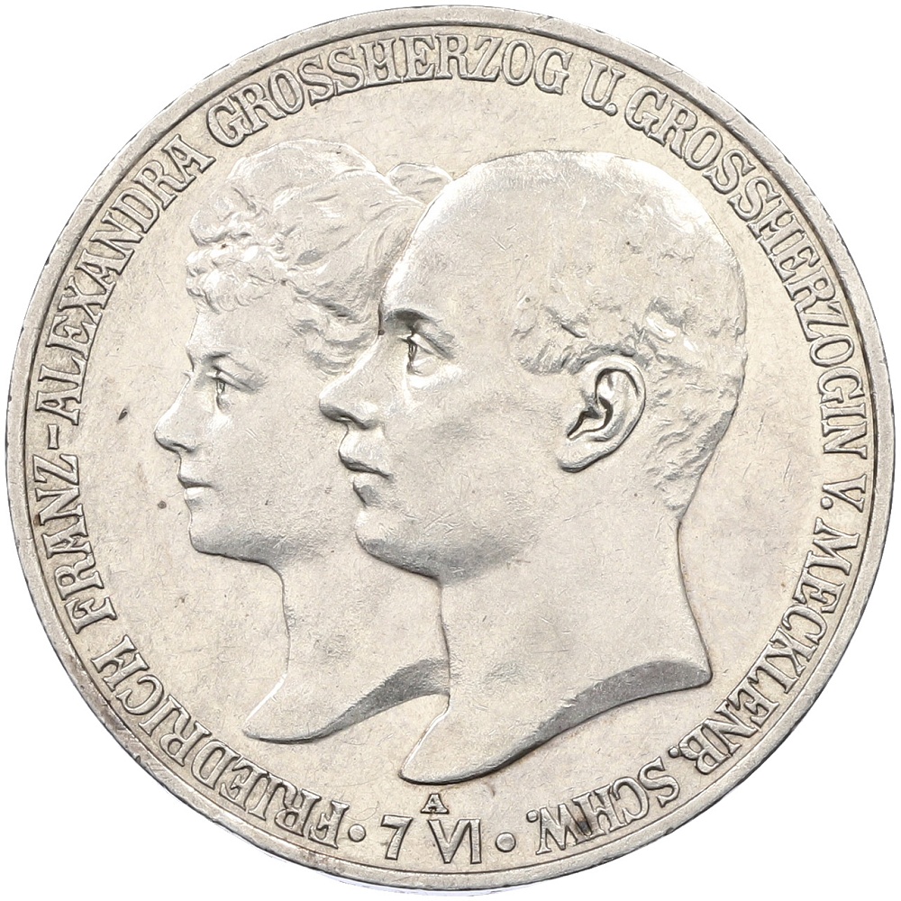 5 марок 1904 года Германия (Мекленбург-Шверин) «Свадьба Герцога Фридриха Франца IV» — Фото №1