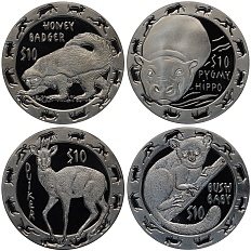 Набор из 4 монет 10 долларов 2008 года Сьерра-Леоне «Ночные животные» — Фото №1