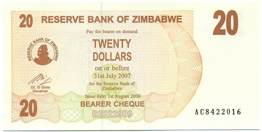20 долларов 2006 года Зимбабве — Фото №1