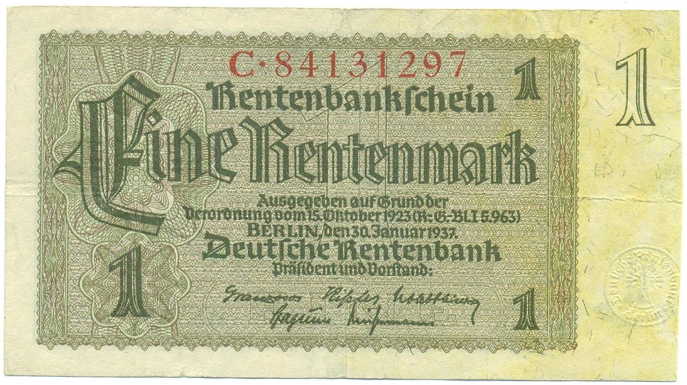 1 рентенмарка 1937 года Германия — Фото №1