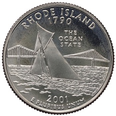 1/4 доллара (25 центов) 2001 года S США «Штаты и территории — Род-Айленд» — Фото №1